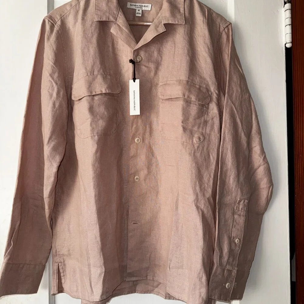 BANANA REPUBLIC. STANDARD-FIT LINEN RESORT SHIRT * SIZE MEDIUM * PINK